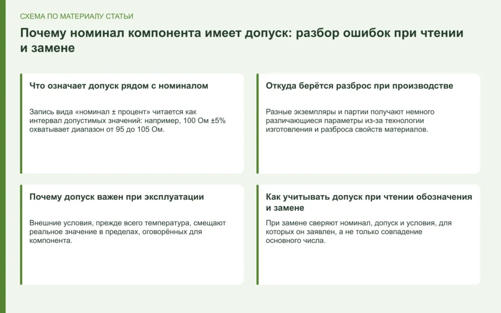 Схема: Почему номинал компонента имеет допуск: разбор ошибок при чтении и замене