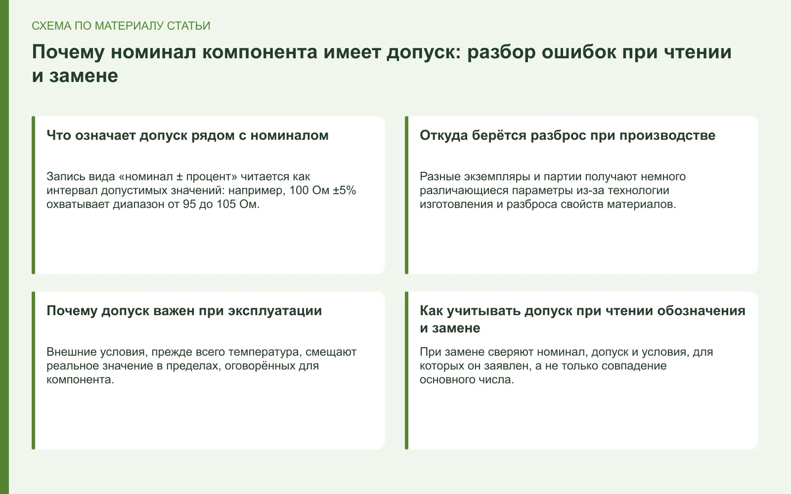 Схема: Почему номинал компонента имеет допуск: разбор ошибок при чтении и замене